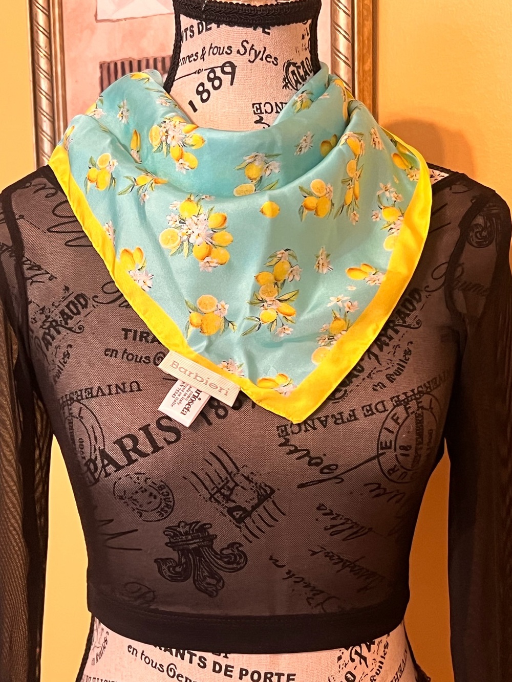 Barbieri Aqua and Yellow lemonSilk-Feel made Italy Neck Scarf 10X10 - Picture 1 of 10